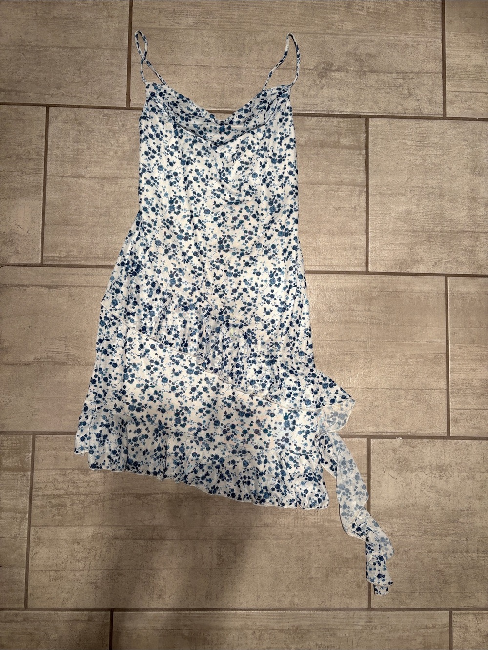 Caution To The Wind White Slip Dress with Blue Floral Straps